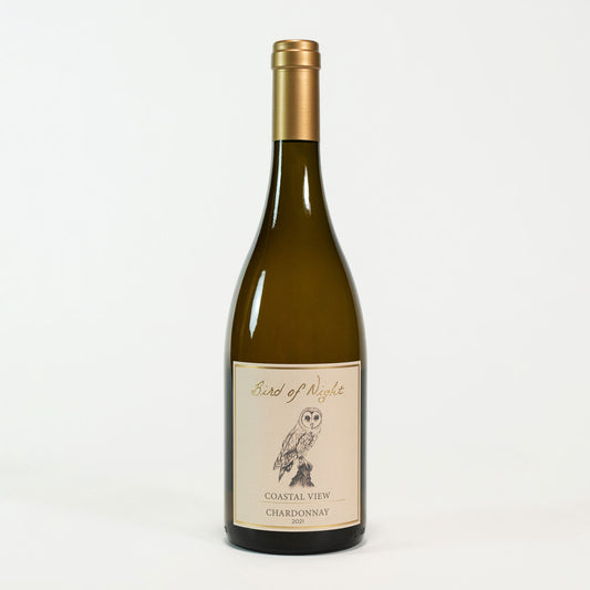 Bottle shot of 2021 Coastal View Chardonnay on white background