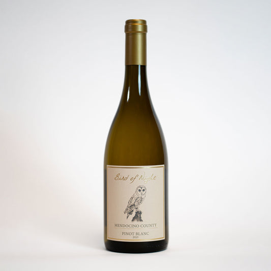 Bottle shot of 2021 Mendocino County Pinot Blanc on white background