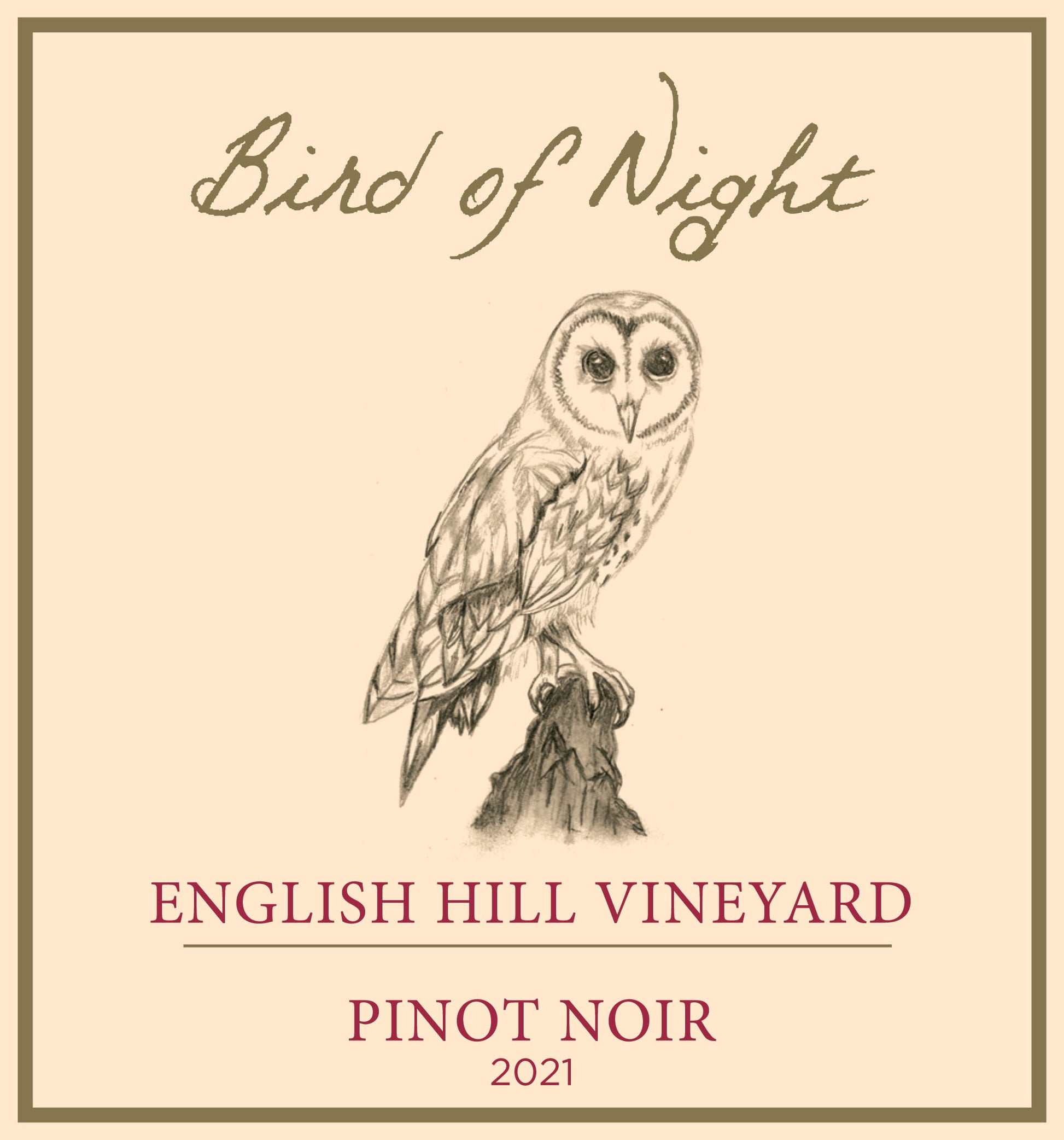 Bird of Night English Hill Vineyard Pinot Noir wine label